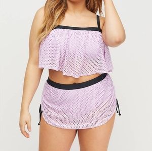 Cacique swim ruffle lavendar bikini top Sz 14 NWT